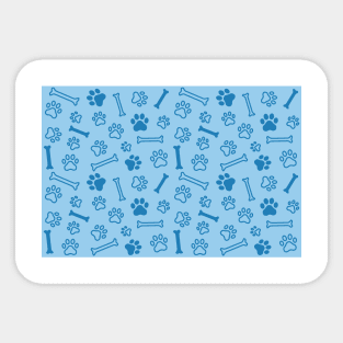 Pet - Cat or Dog Paw Footprint and Bone Pattern in Blue Tones Sticker